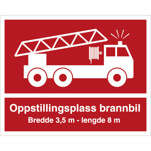 Brannskilt - Opstillingsplass brannbil - Refleks Dibond - 400 x 500 mm