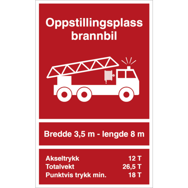 Brannskilt - Opstillingsplass brannbil - Refleks Dibond - 800 x 500 mm