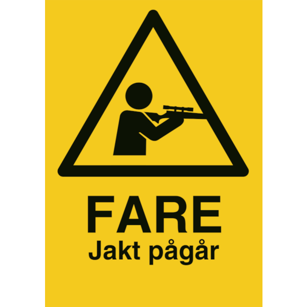 Fare jakt pågår - Fareskilt ISO 3864