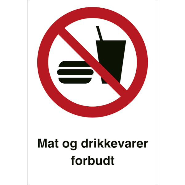 Mat og drikkevarer forbudt - Selvklebende vinyl V A4  - 297 x 210 mm