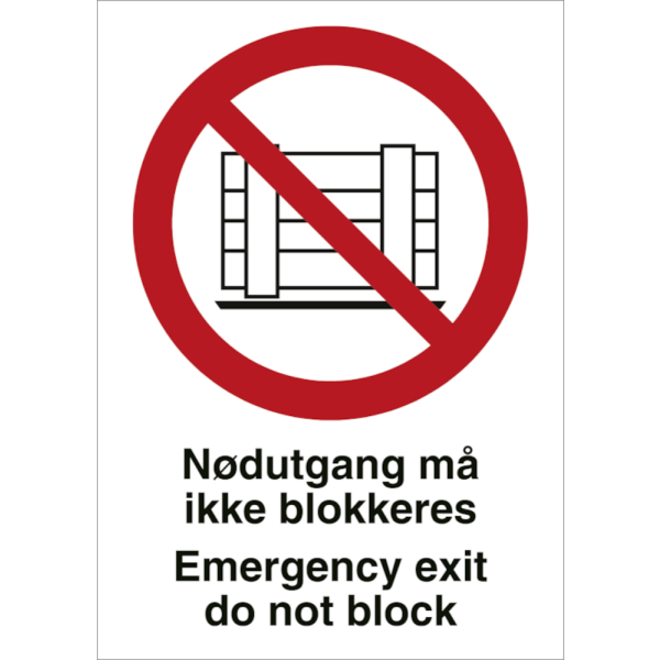 Nødutgang må ikke blokkeres - Forbudsskilt ISO 7010 P023