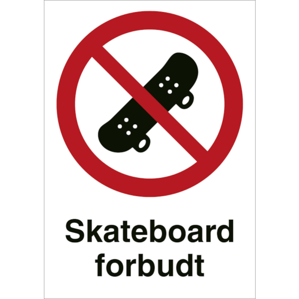Skateboard forbudt skilt - A4 (297 x 210 mm) - 0,7 mm refleks aluminium