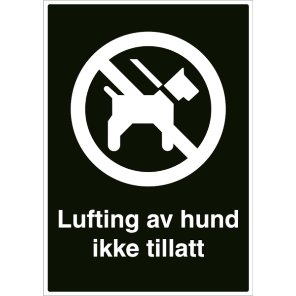 Lufting av hund ikke tillatt - Forbudsskilt ISO 7010 P021