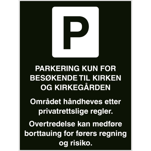 Parkerings til kirke og kirkegård - Refleks alu-sandwichplate - 800 x 600 mm
