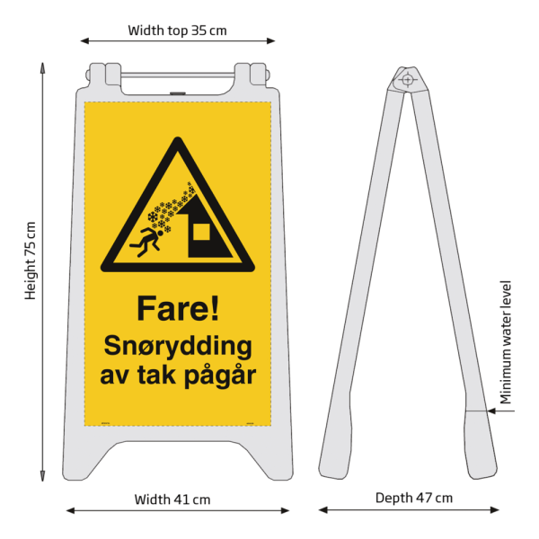 Fare! Snørydding av tak pågår frittstående utendørsskilt - reflekterende plast 750 x 410 mm