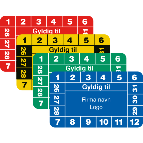 Gyldig til Kontrollmerker med logo/firmanavn - flere farger