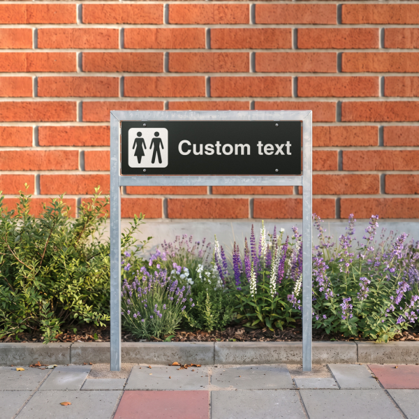 WC-skilt – svart henvisningsskilt uten pil og valgfri tekst, 150 x 500 mm, 3 mm alu-sandwich