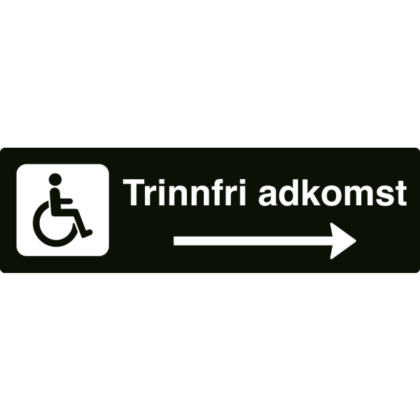 Trinnfri adkomst - svart henvisningsskilt med høyrepil, 150 x 500 mm 3 mm alu-sandwich