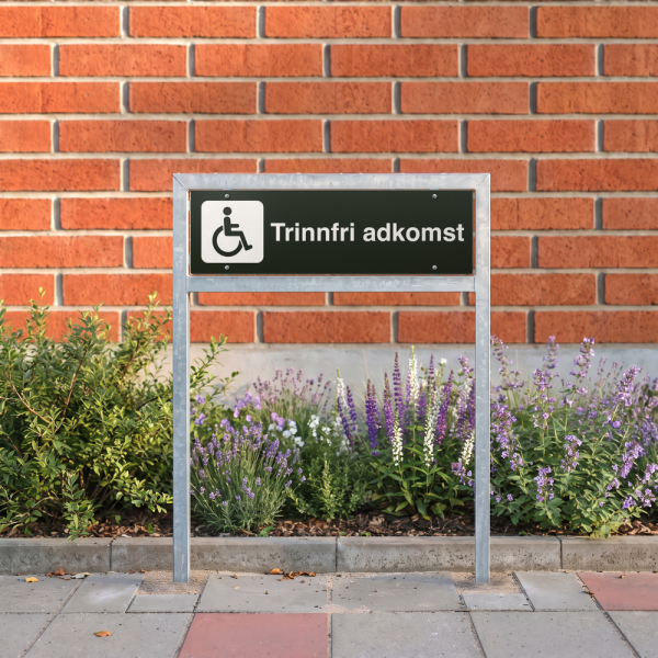 Trinnfri adkomst - svart henvisningsskilt uten pil, 150 x 500 mm 3 mm alu-sandwich