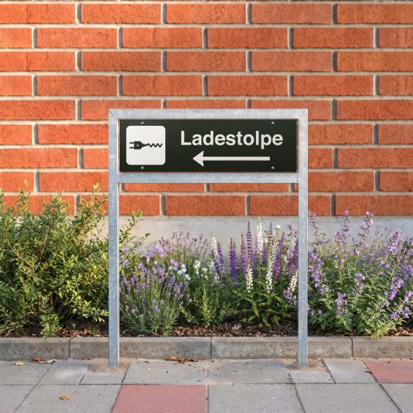 Ladestolpe - svart henvisningsskilt med venstrepil, 150 x 500 mm 3 mm alu-sandwich