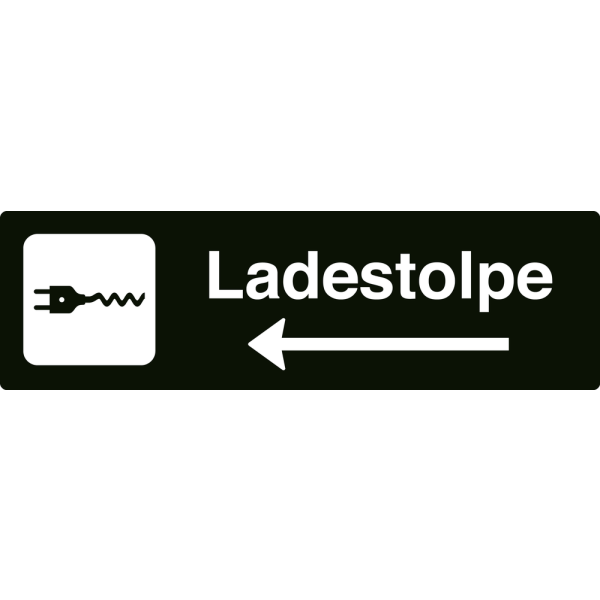 Ladestolpe - svart henvisningsskilt med venstrepil, 150 x 500 mm 3 mm alu-sandwich