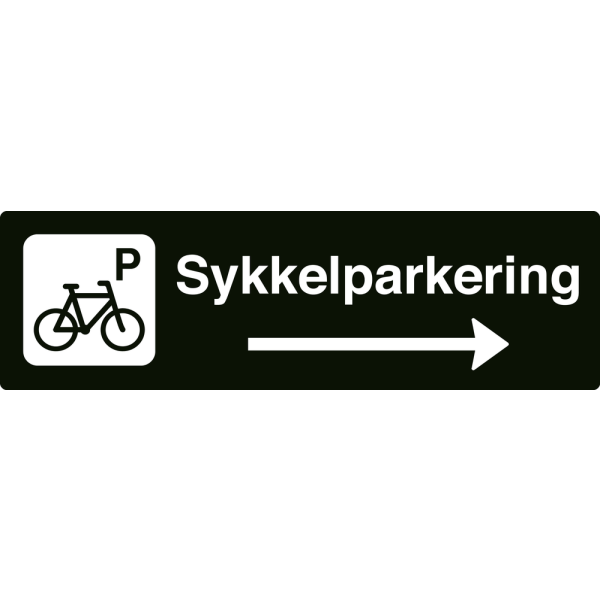 Sykkelparkering - svart henvisningsskilt med høyrepil, 150 x 500 mm 3 mm alu-sandwich