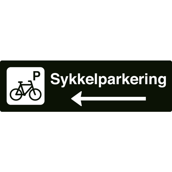 Sykkelparkering - svart henvisningsskilt med venstrepil, 150 x 500 mm 3 mm alu-sandwich
