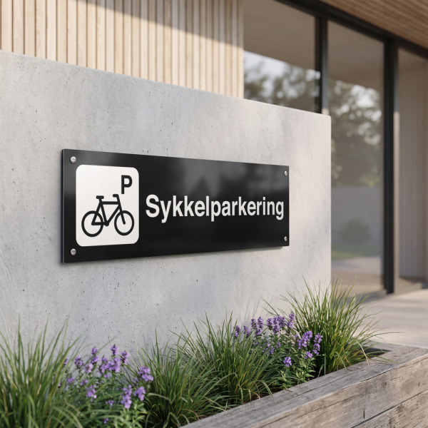Sykkelparkering - svart henvisningsskilt uten pil, 150 x 500 mm 3 mm alu-sandwich