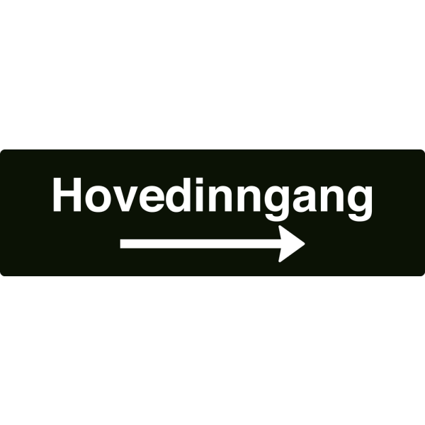 Hovedinngang - svart henvisningsskilt med høyrepil, 150 x 500 mm 3 mm alu-sandwich