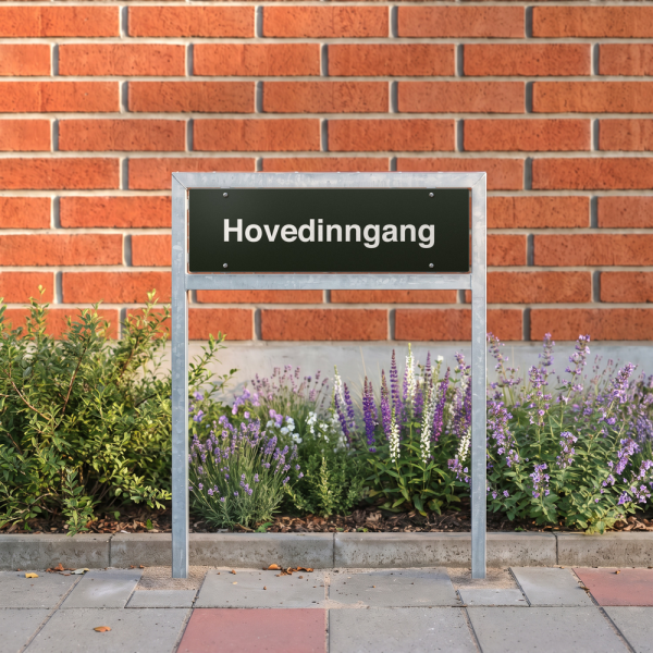 Hovedinngang - svart henvisningsskilt uten pil, 150 x 500 mm 3 mm alu-sandwich