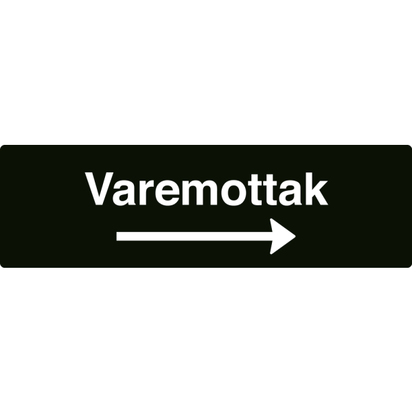 Varemottak - svart henvisningsskilt med høyrepil, 150 x 500 mm 3 mm alu-sandwich