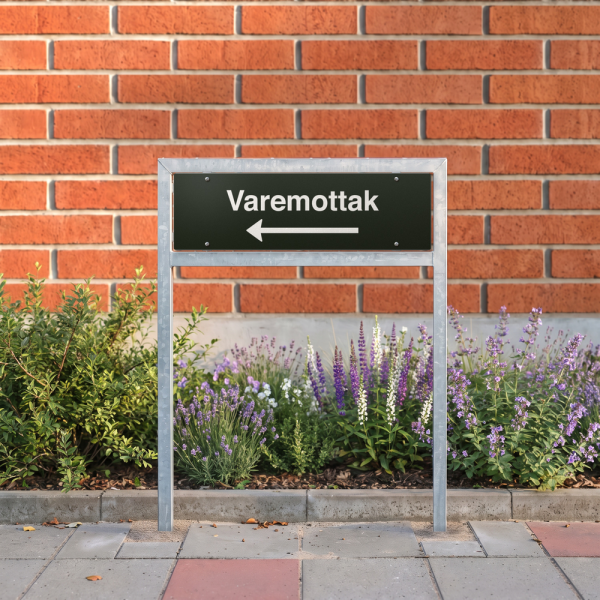 Varemottak - svart henvisningsskilt med venstrepil, 150 x 500 mm 3 mm alu-sandwich