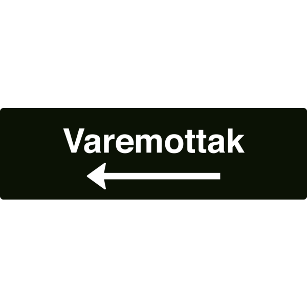 Varemottak - svart henvisningsskilt med venstrepil, 150 x 500 mm 3 mm alu-sandwich