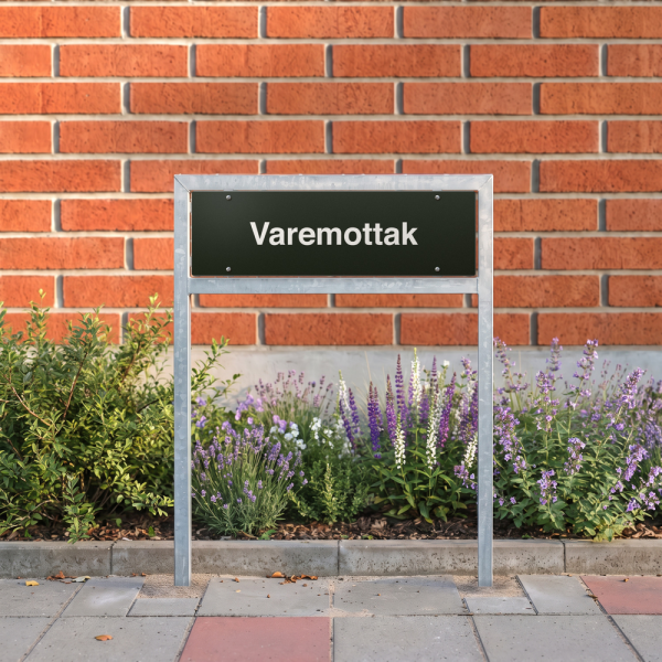 Varemottak - svart henvisningsskilt uten pil, 150 x 500 mm 3 mm alu-sandwich