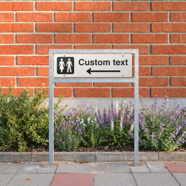 WC-skilt – hvitt henvisningsskilt med venstre pil og valgfri tekst, 150 x 500 mm 3 mm alu-sandwich