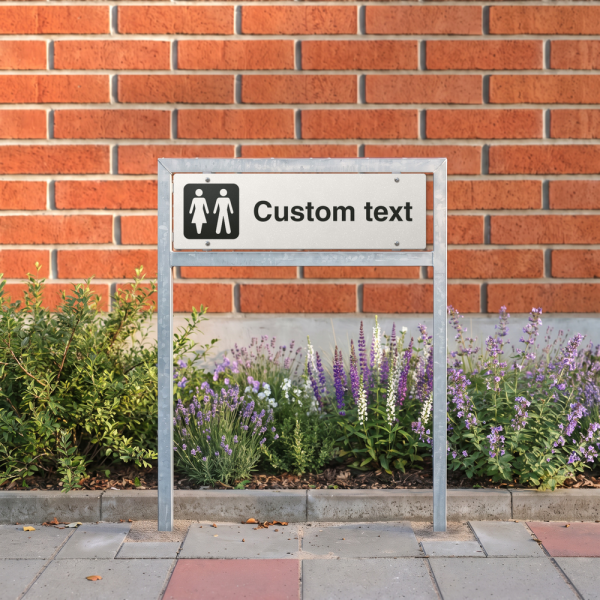 WC-skilt – hvitt henvisningsskilt uten pil og valgfri tekst, 150 x 500 mm, 3 mm alu-sandwich