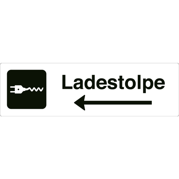 Ladestolpe - hvit henvisningsskilt med venstrepil, 150 x 500 mm 3 mm alu-sandwich