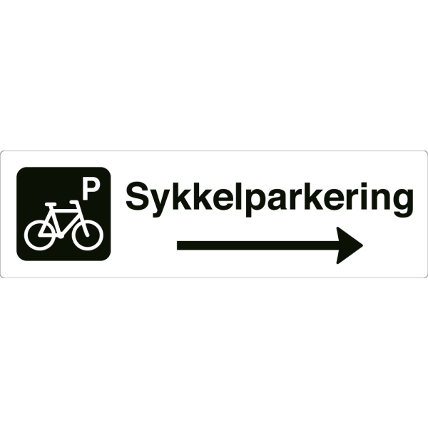 Sykkelparkering - hvit henvisningsskilt med høyrepil, 150 x 500 mm 3 mm alu-sandwich