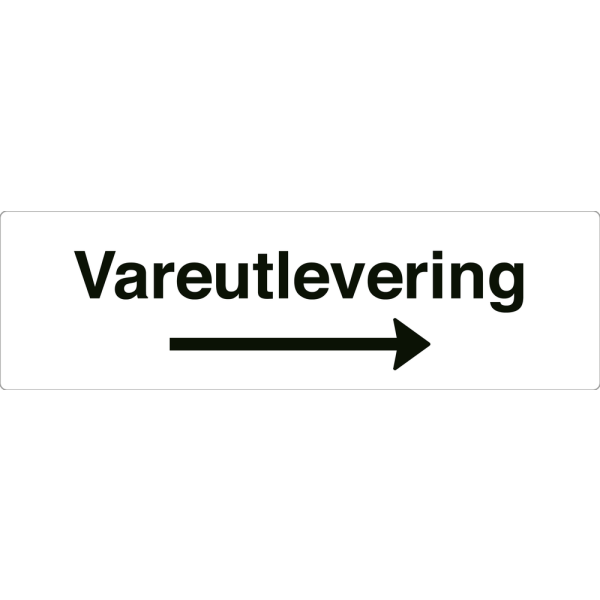 Vareutlevering - hvit henvisningsskilt med høyrepil, 150 x 500 mm 3 mm alu-sandwich