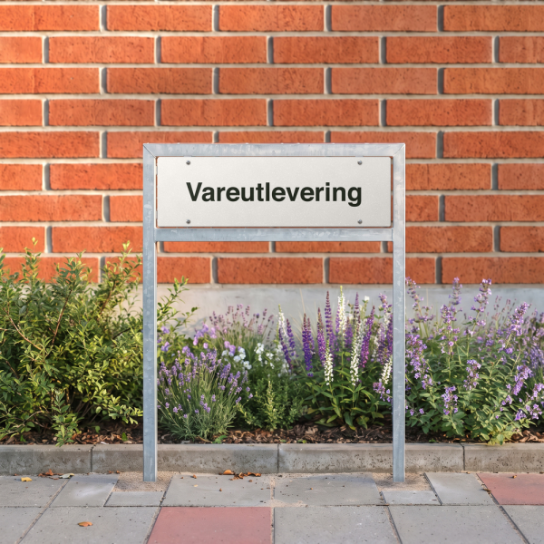 Vareutlevering - hvit henvisningsskilt uten pil, 150 x 500 mm 3 mm alu-sandwich