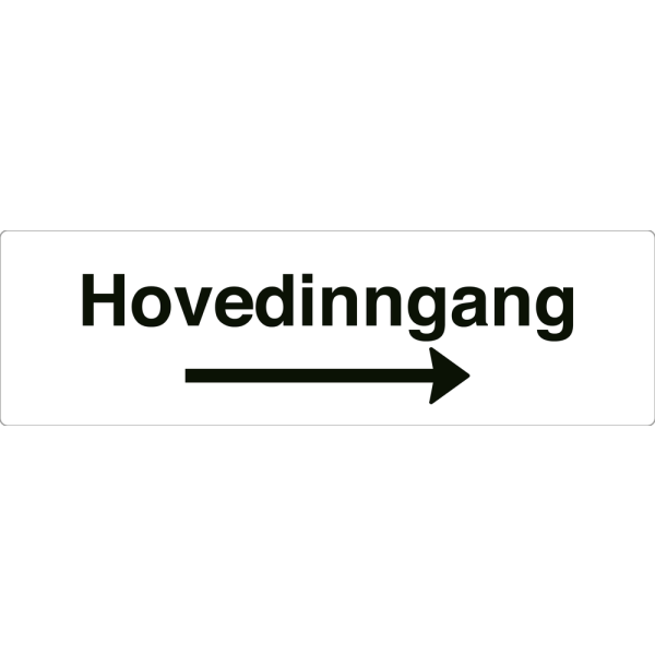 Hovedinngang - hvit henvisningsskilt med høyrepil, 150 x 500 mm 3 mm alu-sandwich