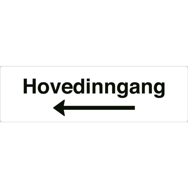 Hovedinngang - hvit henvisningsskilt med venstrepil, 150 x 500 mm 3 mm alu-sandwich