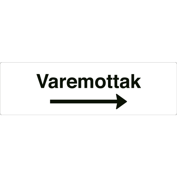 Varemottak - hvit henvisningsskilt med høyrepil, 150 x 500 mm 3 mm alu-sandwich