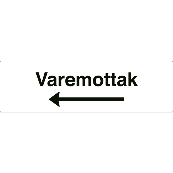 Varemottak - hvit henvisningsskilt med venstrepil, 150 x 500 mm 3 mm alu-sandwich